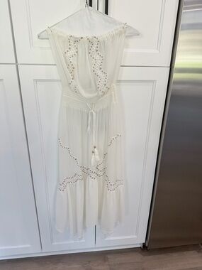 Ramy Brook White Eyelet Maxi Dress with Tassel Tie